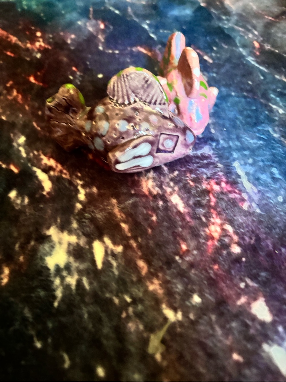 Hand-Painted Ceramic Fish Aquarium Ornament - Pink and Brown